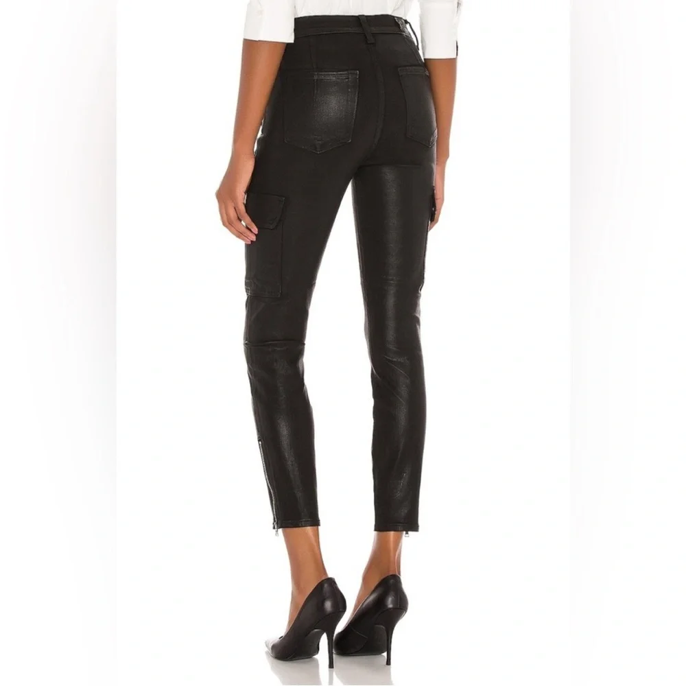 7 For All Mankind Coated Cargo Skinny‎ Black Shiny Women Sz 28 NWT